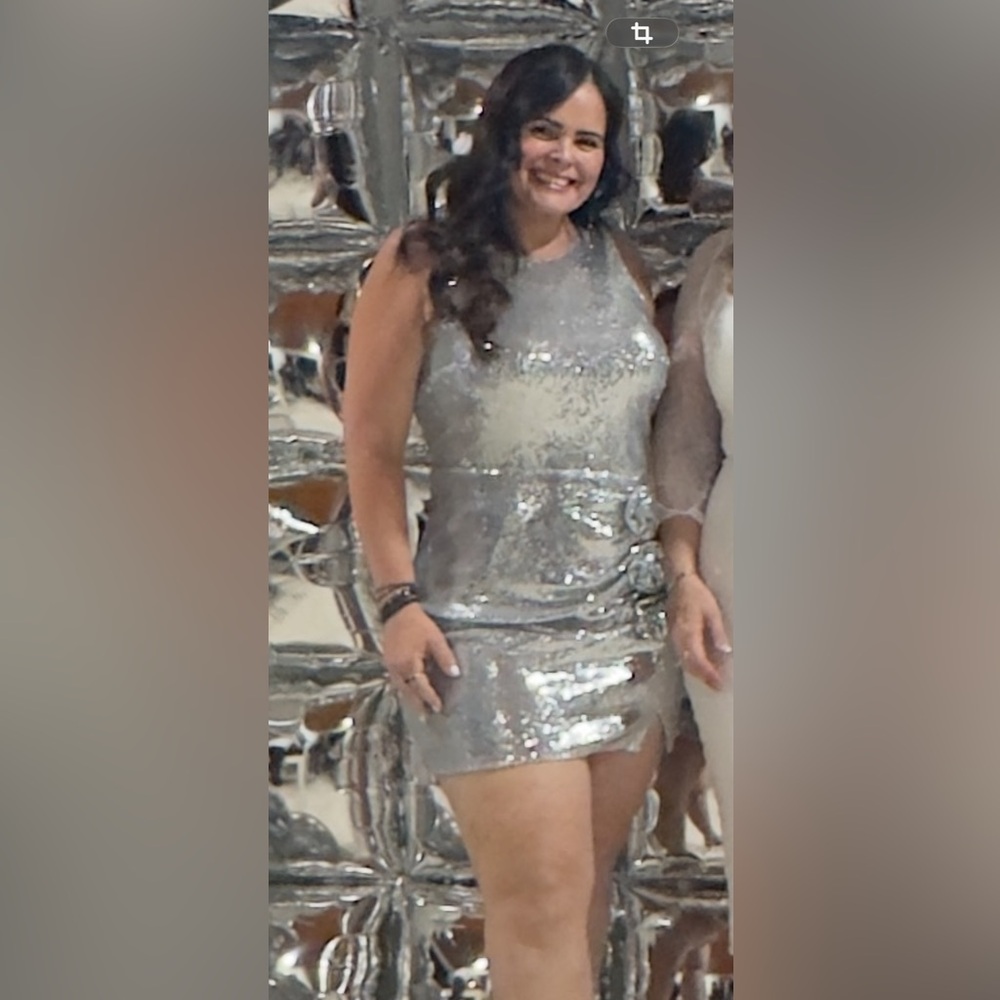 Avec Les Filles One Shoulder Silver Dress